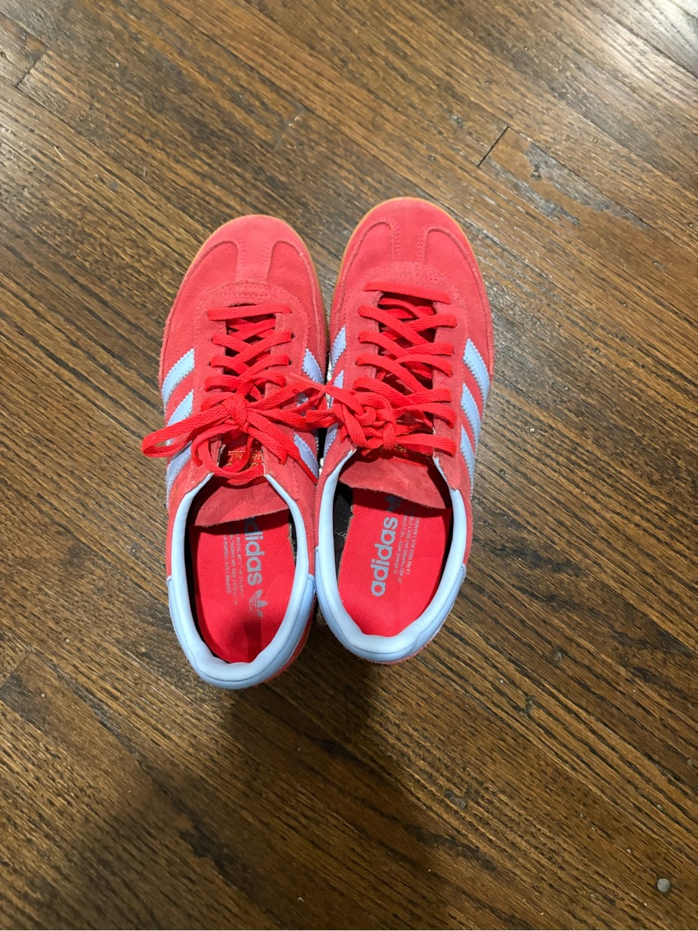 Adidas Spezial Red Sneakers with Light Blue Stripes